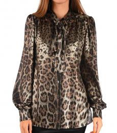 Dolce & Gabbana Leopard Print Silk Blend Blouse