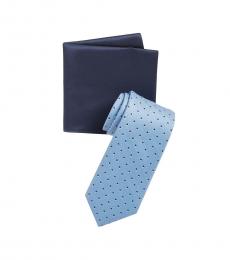 Michael Kors Light Blue Business Dot Overlay Tie & Pocket Square Set