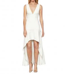 BCBGMaxazria Off-White Plunging High-Low Flounce Gown
