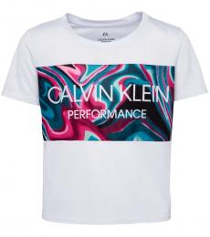 Calvin Klein Girls White Multi Marbled Blocked T-Shirt