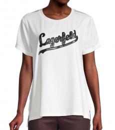 Karl Lagerfeld White Faux Leather-Logo T-Shirt