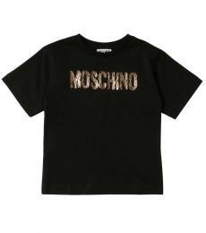 Moschino Little Girls Black Laminated Logo T-Shirt
