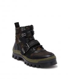 Black Brown Camo Buckled Strap Boots