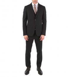 Ermenegildo Zegna Black Wool Side Vents 3 Piece Waistcoat Suit