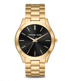 Michael Kors Golden Slim Runway Black Dial Watch