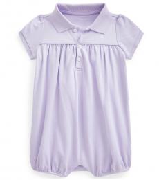 Ralph Lauren Baby Girls Purple Interlock Bubble Shortall