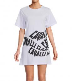 Cavalli Class White Logo Graphic T-Shirt Dress