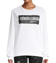 Roberto Cavalli White Fleece Graphic Sweatshirt