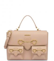 Love Moschino Brown Heart-Charm Medium Satchel