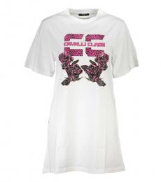 Cavalli Class White Logo Graphic T-Shirt Dress