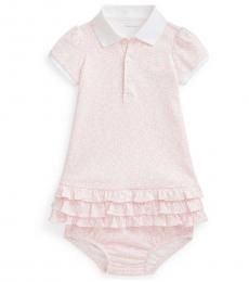 Ralph Lauren Baby Girls Pink Ruffled Polo Dress