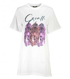 Cavalli Class White Logo Graphic T-Shirt Dress