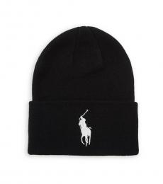 Ralph Lauren Black Big Pony Cuffed Beanie