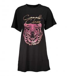 Cavalli Class Black Logo Graphic Print T-Shirt Dress