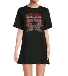 Cavalli Class Black Logo Graphic T-Shirt Dress