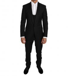 Dolce & Gabbana Black Wool Martini 3 Piece Slim Suit