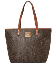 Calvin Klein Brown/Khaki Key Item Monogram Large Tote
