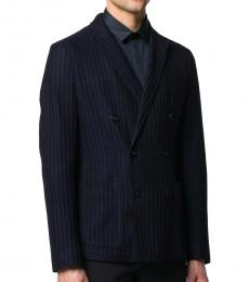 Emporio Armani Navy Blue Striped Double-Breasted Blazer