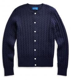 Ralph Lauren Girls Navy Cable-Knit Cardigan