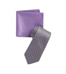 Michael Kors Grey-Purple Business Dot Overlay Tie & Pocket Square Set