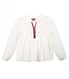 7 For All Mankind Girls White Woven Long Sleeve Top