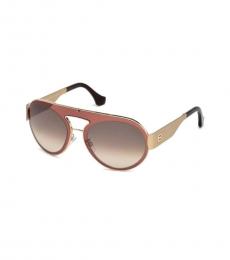 Balenciaga Gold Pink- Light Brown Aviator Sunglasses