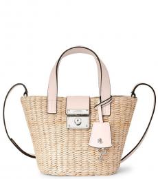 Ralph Lauren Natural/Mellow Pink Structured Straw Reese Mini Tote