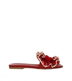 See by Chloe Red Flower Embellished Flats