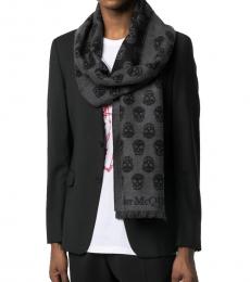 Alexander McQueen Grey Skull Print Reversible Scarf