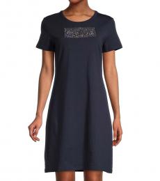 Calvin Klein Dark Blue Embellished Logo T-Shirt Dress