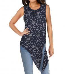 Vince Camuto Navy Blue Floral Tie Front Top