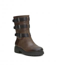 Lucky Brand Brown Leather Buckle Strap Boots