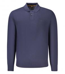 Hugo Boss Navy Blue Polo Collar Sweatshirt