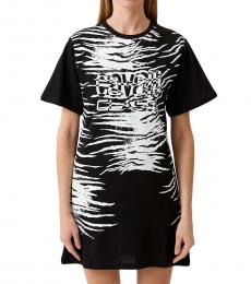 Cavalli Class BlackWhite Crewneck Logo Dress