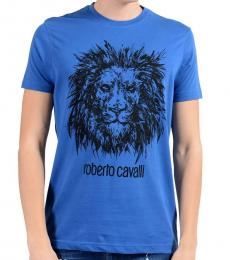 Roberto Cavalli Blue Graphic Lion Crewneck T-Shirt