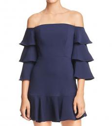 BCBGMaxazria Dark Navy Tiered OffShoulder Mini Dress