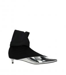 Black Silver Pointed Toe Booties