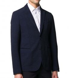 Emporio Armani Navy Blue Textured Single-Breasted Blazer