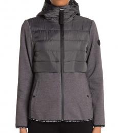Michael Kors Grey Hooded Quilted Zipper Jacket