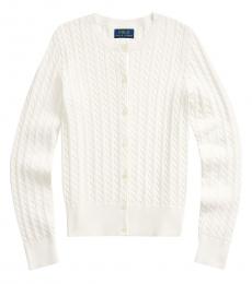 Ralph Lauren Girls Trophy Cream Cable-Knit Cardigan