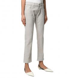 Emporio Armani Light Grey Cotton Blend Low-Rise Logo Jeans
