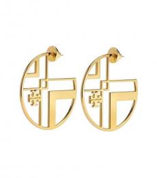 Tory Burch Gold Chevron Cut Out Logo Hoops Earrings