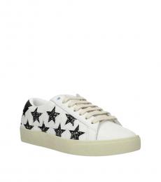 Saint Laurent White Glitter Stars Patch Sneakers