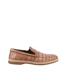 Dolce & Gabbana Beige Croc Print Loafers