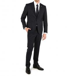 Navy Blue  Side Vents Pinstriped 2-Button Right Suit