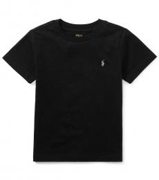 Little Boys Black Jersey Crewneck T-Shirt