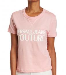 Versace Jeans Couture Pink Logo Print Crop T-Shirt