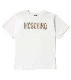 Moschino Little Girls White Laminated Logo T-Shirt