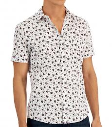 White Short Sleeve Stretch Floral Shirt