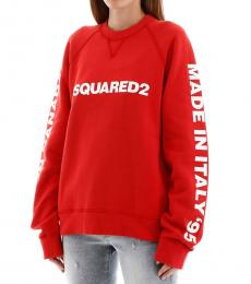Red Printed Crew Neck Sweatshirt